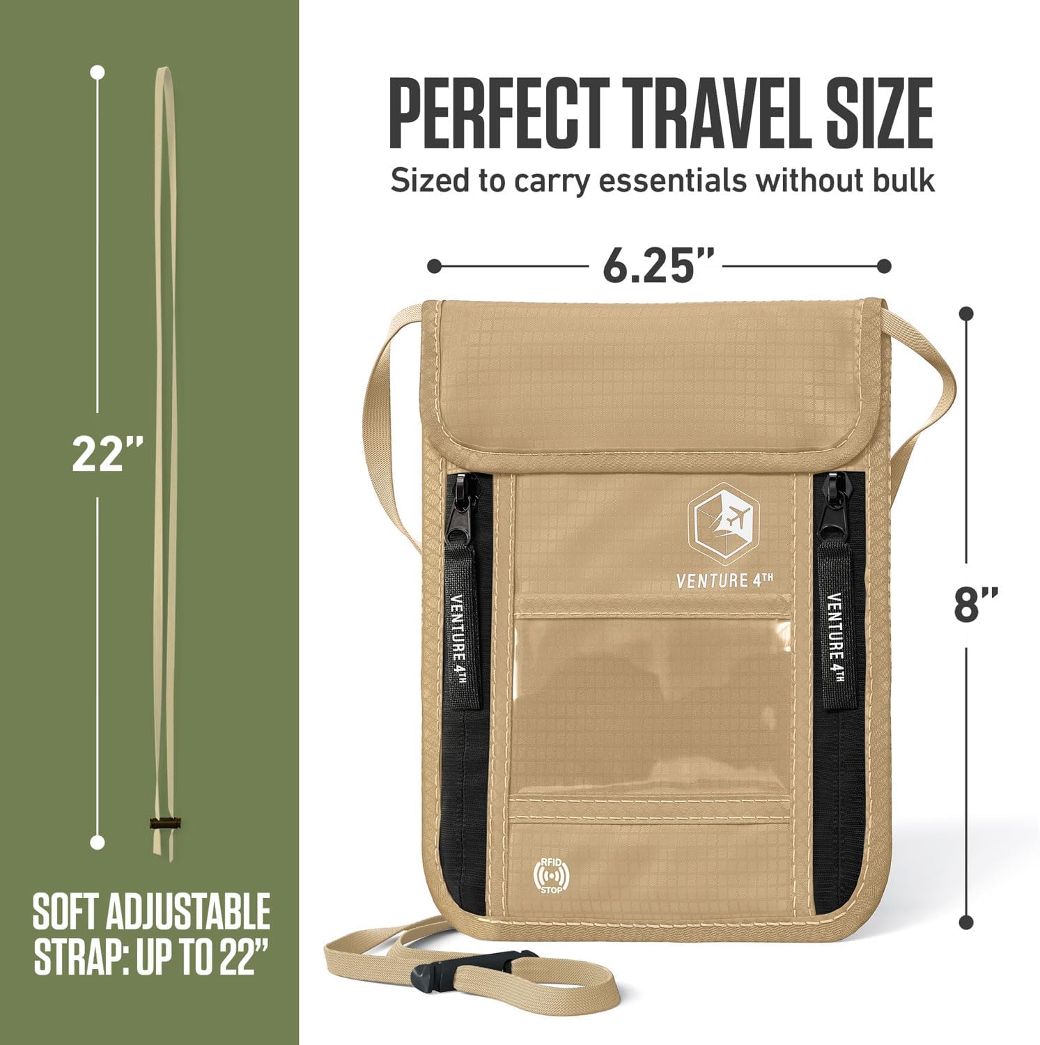 Travel Neck Wallet — RFID Blocking, Dual Passport Holder - Image 3