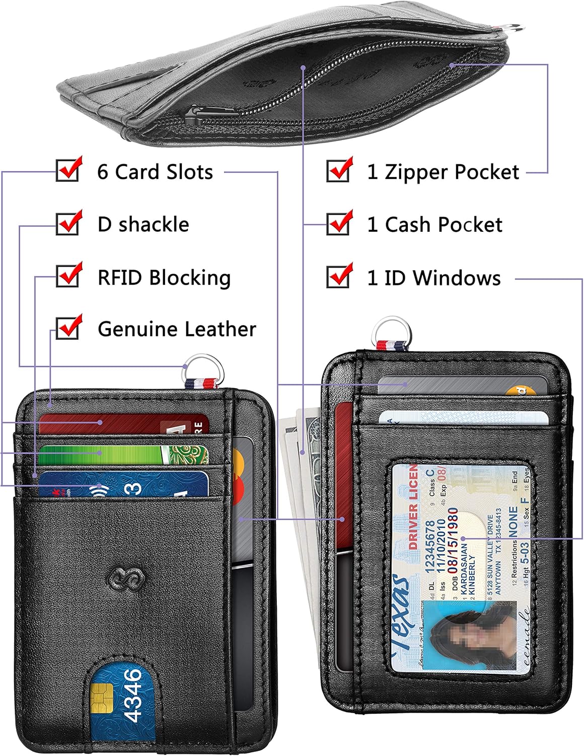 Slim Minimalist Wallet — RFID Blocking, Zipper Coin Pocket - Image 4