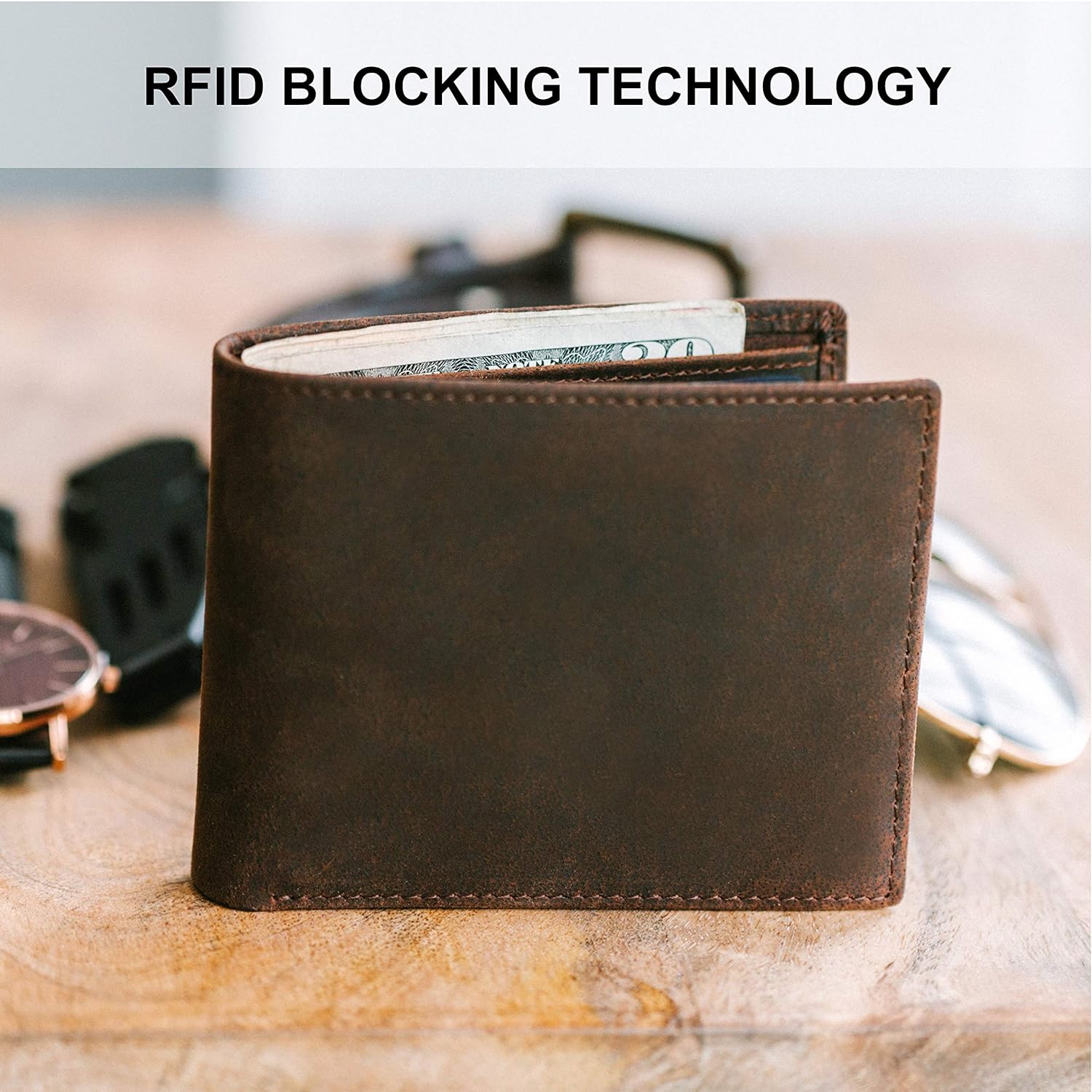 Men's Top Grain Bifold Wallet — RFID Blocking, Extra Capacity - Image 6